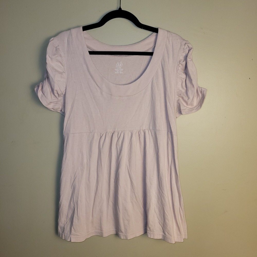Duo Maternity XL Light Lavender Cotton Modal Ruched Sleeve Empire Waist Tie Top